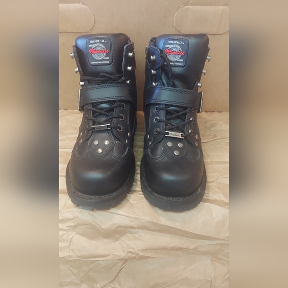 MILWAUKEE Men's "Road Captain" MB433 Black Leather Biker Boots Size 8.5D - Picture 2 of 11